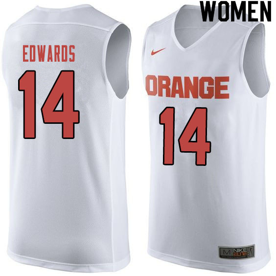 Women #14 Jesse Edwards Syracuse White College Basketball Jerseys Sale-Orange